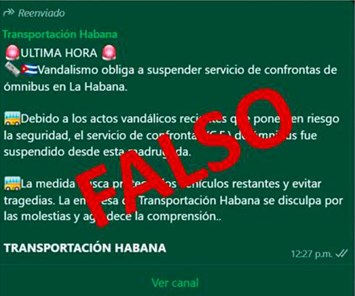 Noticia Falsa sobre eliminación del servicio de confronta en La Habana