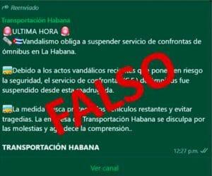 Noticia Falsa sobre eliminación del servicio de confronta en La Habana