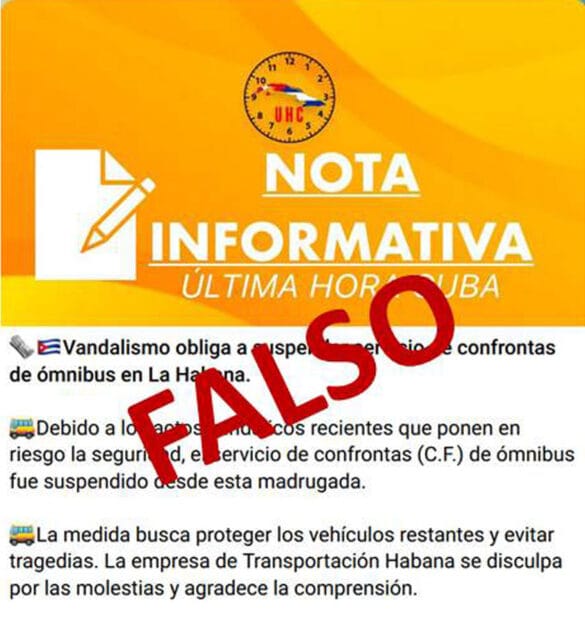 Noticia Falsa sobre eliminación del servicio de confronta en La Habana