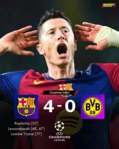 Un brillante Barcelona arrolla al Borussia Dortmund 4 a 0 y sentencia prácticamente los cuartos de final de Champions League