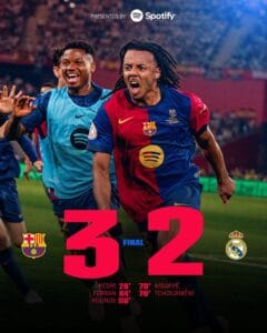 Con un increíble golazo de Koundé en la prórroga el Barcelona tumba al Real Madrid en la final de la Copa del Rey