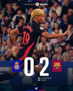 El FC Barcelona es campeón de LaLiga 2024 - 2025 al imponerse 2 a 0 al Espanyol en el derbi catalán