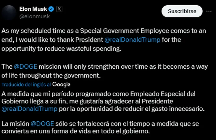 Elon Musk renuncia como asesor principal de Donald Trump