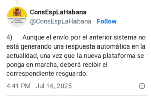 Consulado de España en La Habana emite comunicado sobre trámites de nacionalidad.