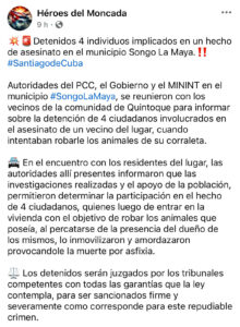 Detenidos cuatro presuntos asesinos en Songo La Maya