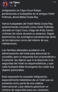 Robos a turistas en el Hotel Meliá Costa Rey de Cayo Coco: la administración no responde y crece la indignación