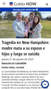 Tragedia en Madbury, New Hampshire: madre mata a esposo e hijos antes de suicidarse; un bebé sobrevive