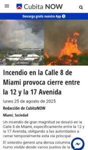 Incendio de gran magnitud en la Calle 8 de Miami provoca cierre vial y afecta el tráfico