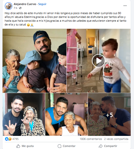 Alejandro Cuervo despide a su abuela Edelmira a los 90 años 