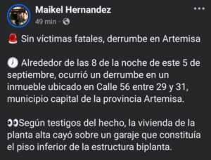 Se derrumba vivienda biplanta en calle 56, Artemisa