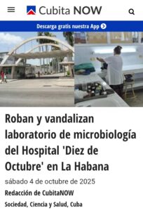 Saquean laboratorio de microbiología del Hospital Diez de Octubre