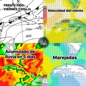 Alerta meteorológica: frente frío estacionario dejará nublados, viento y marejadas en el occidente cubano.