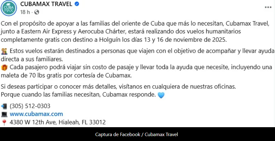 Agencia de Miami anuncia vuelos gratuitos a Cuba para llevar ayuda humanitaria: un acto de esperanza para los cubanos damnificados