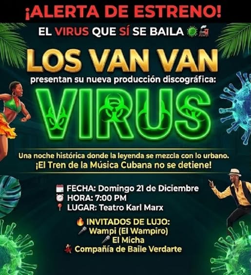 Los Van Van presentan Virus, su nuevo disco, en un concierto el domingo 21 a las 7 p.m. Descubre las novedades, invitados y la trayectoria del Tren de la Música Cubana.