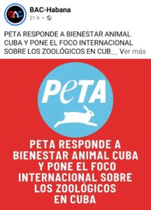 PETA responde a Bienestar Animal Cuba y eleva a nivel internacional la denuncia sobre las condiciones de los zoológicos en la Isla