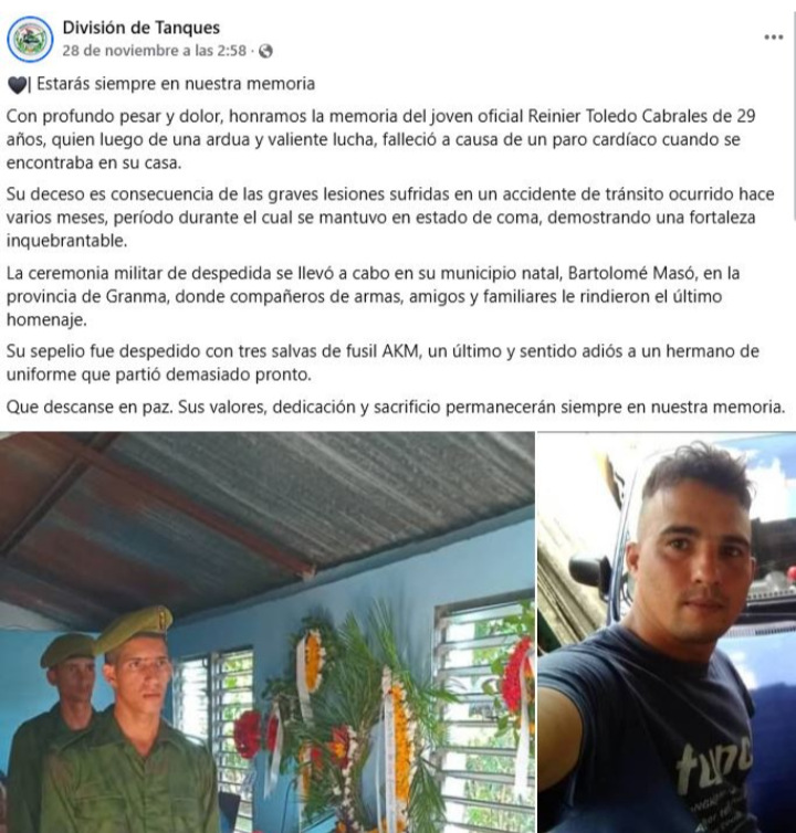 Fallece joven militar cubano tras meses en coma por accidente de tránsito