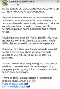 Capturan al presunto asesino de la joven de 17 años en Jovellanos