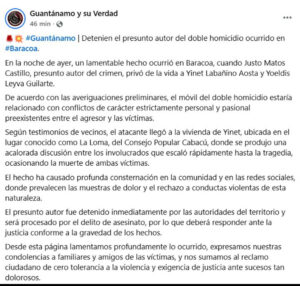 Detenido el presunto autor de un doble homicidio en Baracoa, Guantánamo