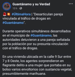 Detienen pareja vinculada a tráfico de drogas en Guantánamo