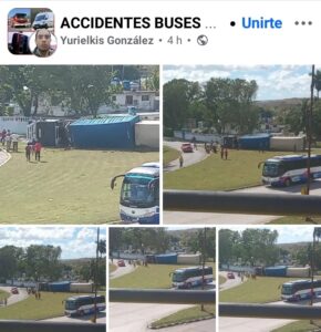 Rastra con contenedores vuelca en el puente de la calle 100 y la Autopista Nacional en La Habana