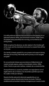 Fallece Willie Colón, leyenda de la salsa, a los 75 años en Nueva York