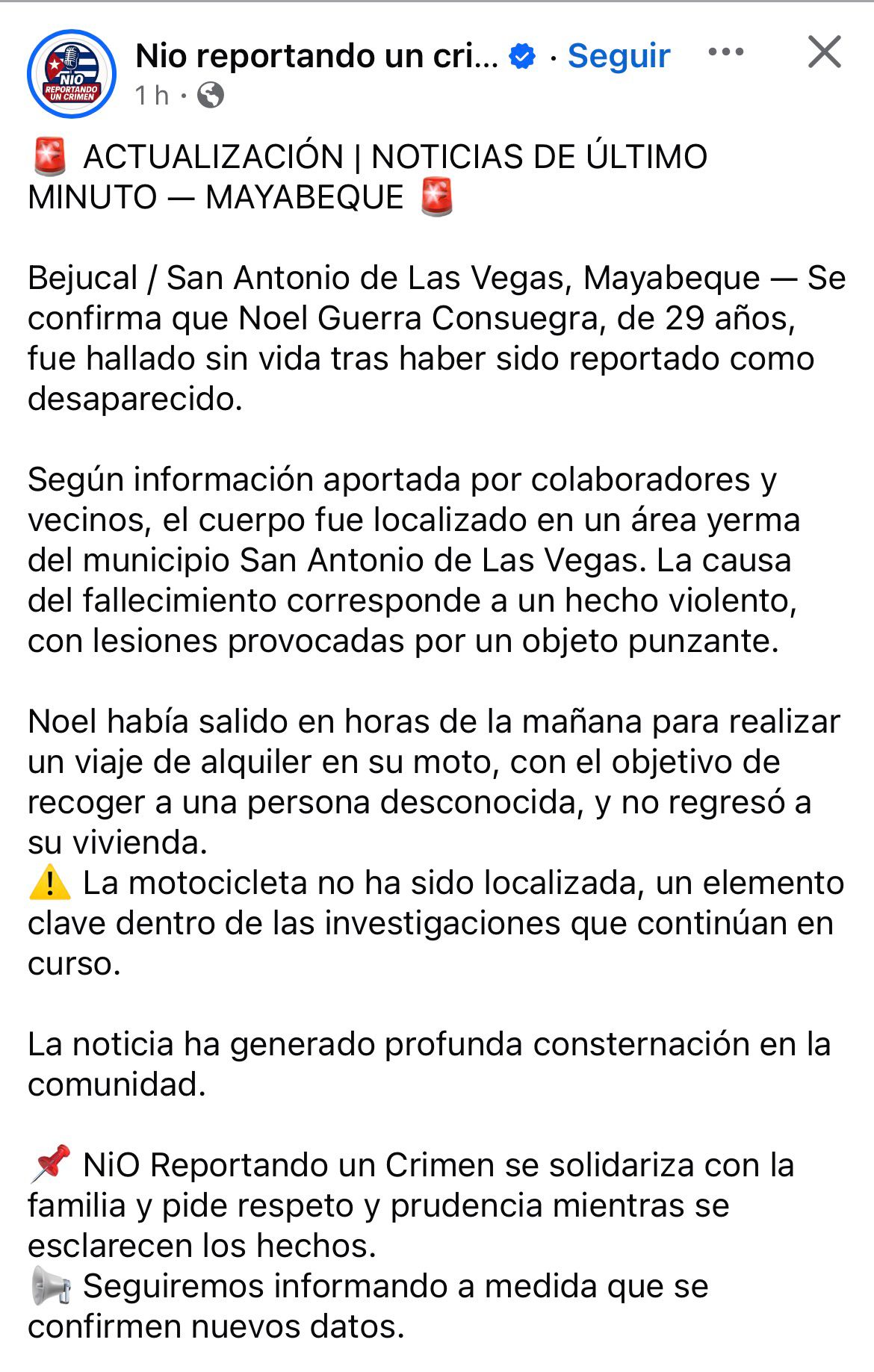 Noel Joven desaparecido en Bejucal es hallado asesinado: La violencia por robo de vehículos golpea a Cuba