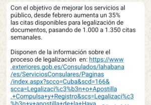 Consulado de España en La Habana incrementa 35 % las citas para legalización de documentos