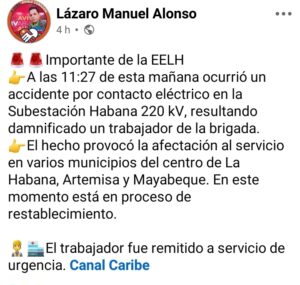 Accidente en subestación eléctrica de La Habana deja a un trabajador herido y provoca apagones