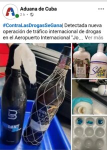 Incautan cocaína escondida en pomos durante control aeroportuario en La Habana