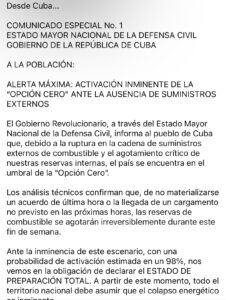 ¿Se activará la “Opción Cero” en Cuba? Circula supuesto comunicado en redes sociales