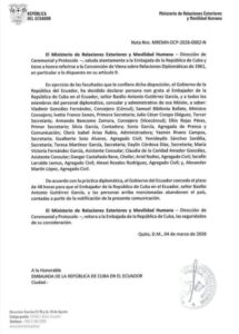 Ecuador expulsa a embajador de Cuba y a toda la misión diplomática de la isla
