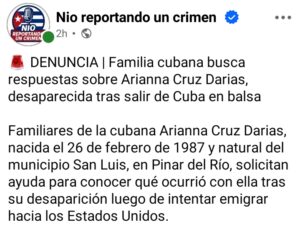 Familia cubana busca a Arianna Cruz Darias, desaparecida tras salir de Cuba en balsa rumbo a Estados Unidos