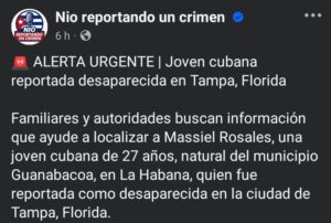 Piden ayuda para localizar a Massiel Rosales, joven cubana desaparecida en Tampa