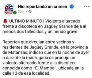 Violento altercado frente a El Mambo en Jagüey Grande deja al menos un fallecido