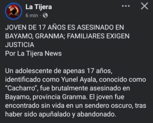 Asesinato de adolescente de 17 años Yunel Ayala conmociona a Bayamo