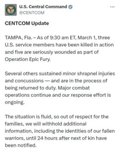 EE. UU. reconoce sus primeras bajas en el conflicto con Irán tras ataques militares
