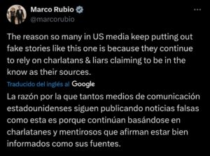 Marco Rubio arremete contra medios que publican "noticias falsas" sobre una transición en Cuba con los Castro 