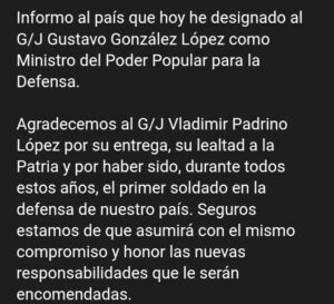 Delcy Rodríguez destituye a Vladimir Padrino López como ministro de Defensa y lo reemplaza por un general sancionado por Estados Unidos