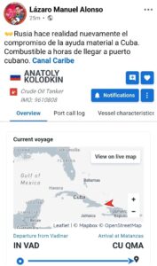 Petrolero ruso con más de 700 mil barriles de crudo llegará a Cuba en medio de la crisis energética