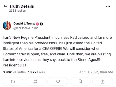 Trump exige la apertura del estrecho de Ormuz como condición para un alto el fuego con Irán