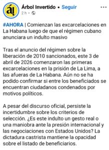 Activistas denuncian que Cuba ante el anuncio del nuevo indulto no ha liberado hasta el momento presos políticos.