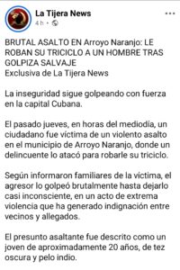 Violento asalto en Arroyo Naranjo: golpean a un hombre para robarle su triciclo