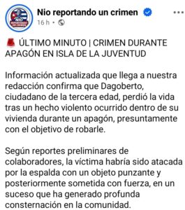 Asesinan a un anciano en su casa durante apagón en Isla de la Juventud