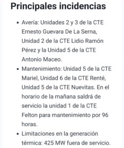 Felton sale del SEN por al menos 96 horas y agrava la crisis energética