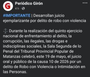 Juicio ejemplarizante en Matanzas: sancionan a implicados en robo con violencia en Perico