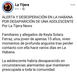 Activan #AlertaMayde en La Habana por desaparición de adolescente de 15 años
