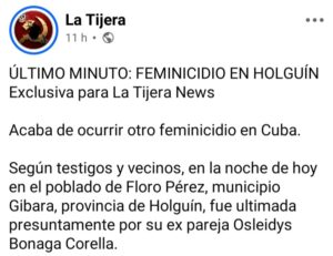 Nuevo feminicidio en Holguín conmociona a vecinos de Gibara