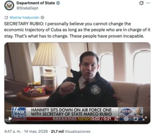 Marco Rubio lanza un ultimátum: "La economía cubana no cambiará mientras los de arriba sigan en el poder"